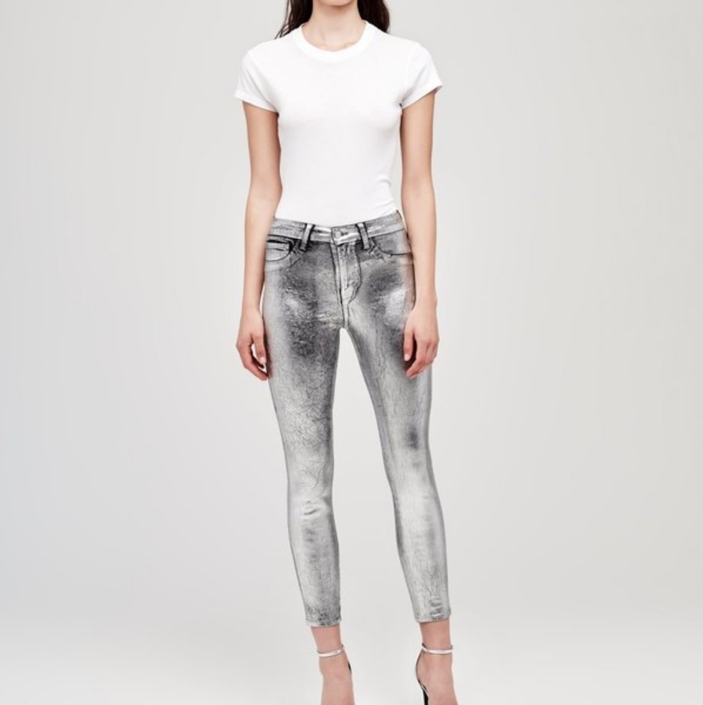 L'AGENCE Margot Silver Coated Skinny Jeans